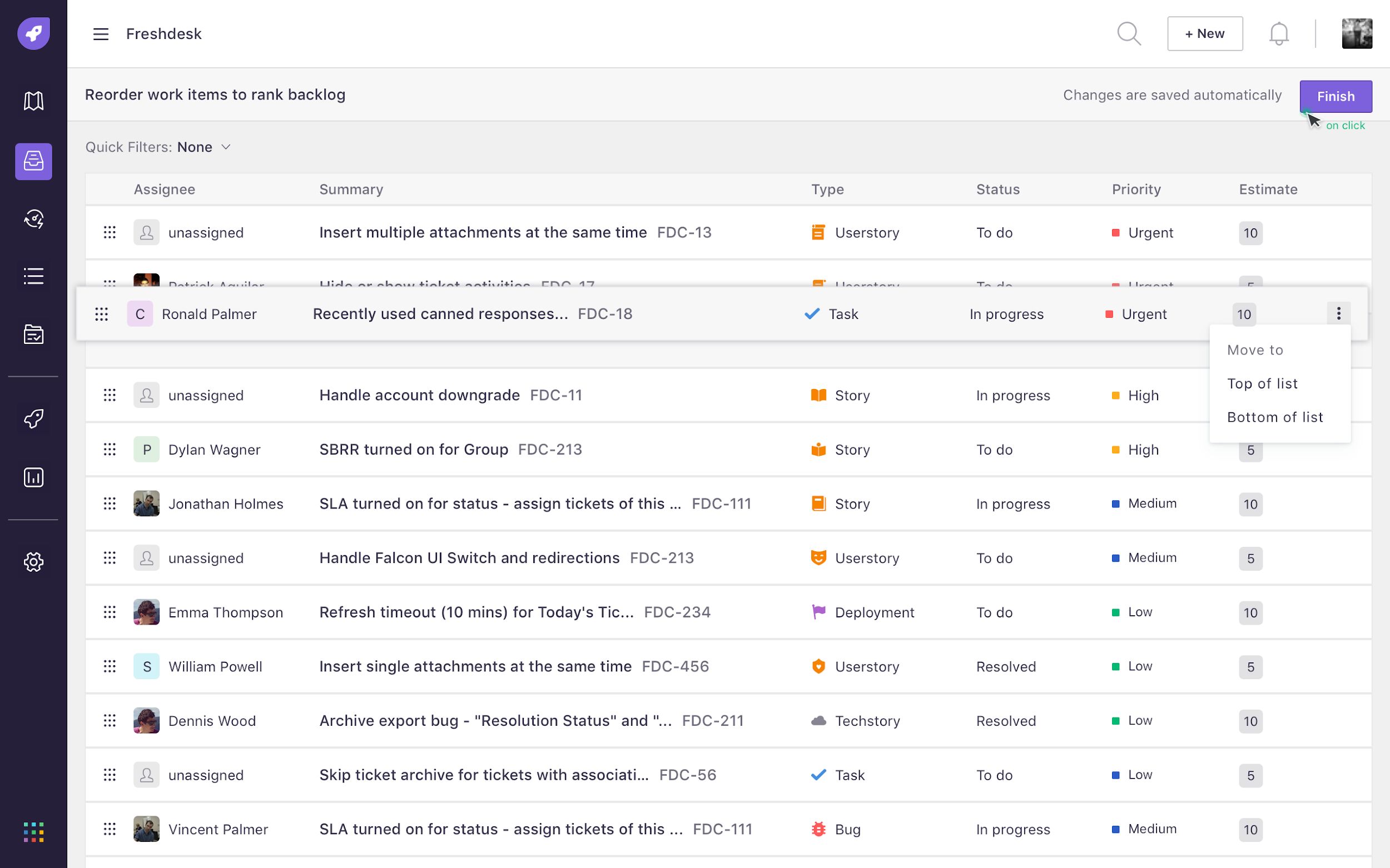 Card-based backlog supporting drag-and-drop reordering