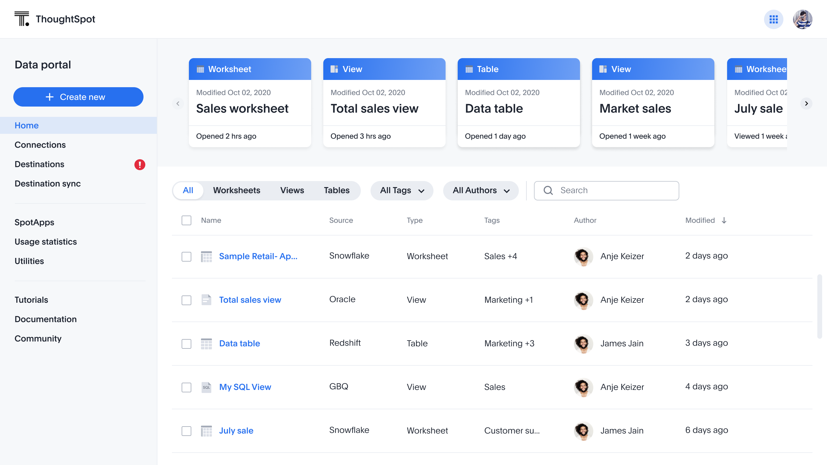 ThoughtSpot data portal, redesigned