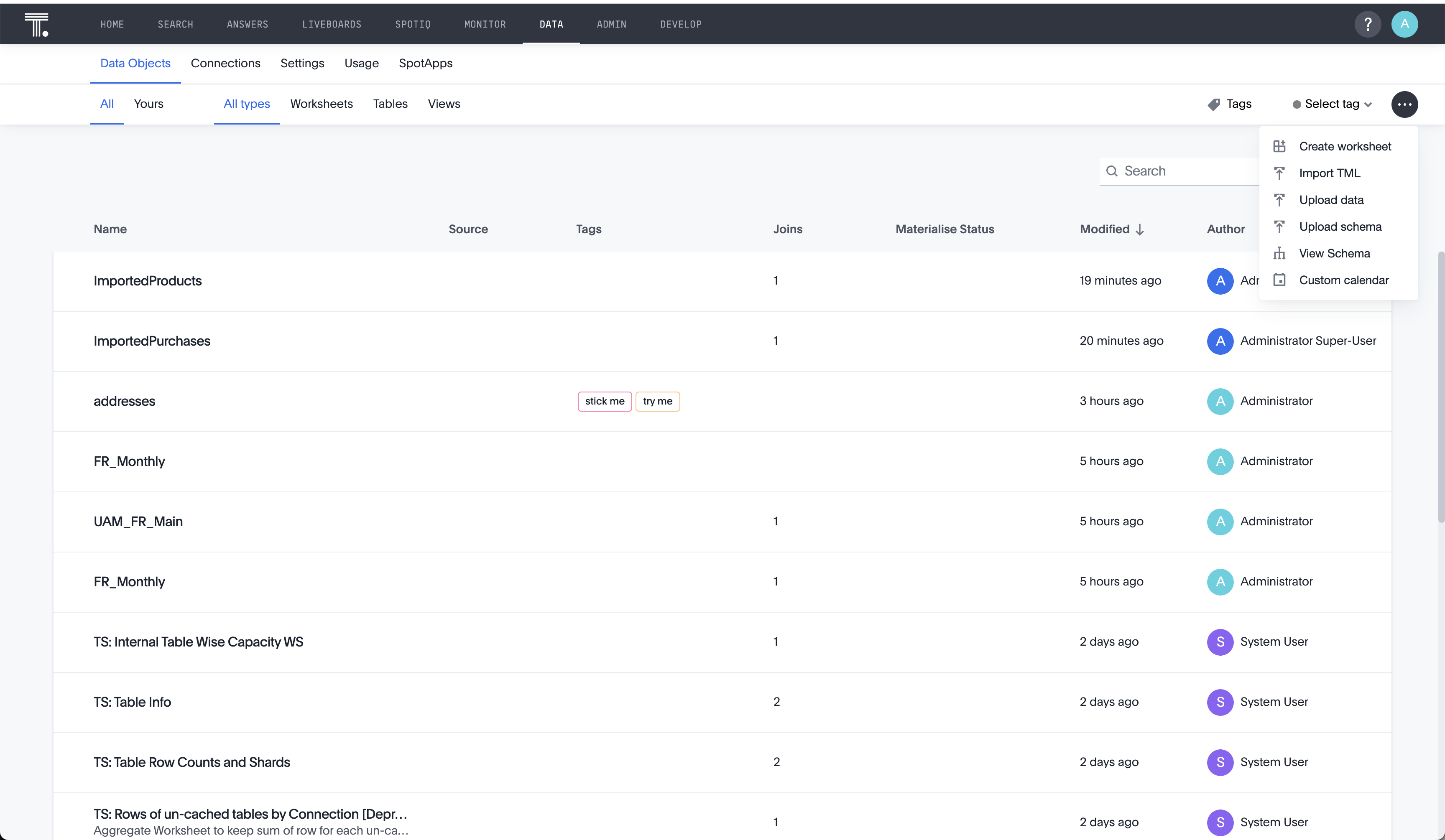 Before: old ThoughtSpot data portal home